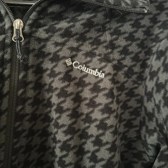 EUC Dark Grey Houndstooth Pattern Fleece Columbia Zip Up Jacket Size Medium - Picture 2 of 4